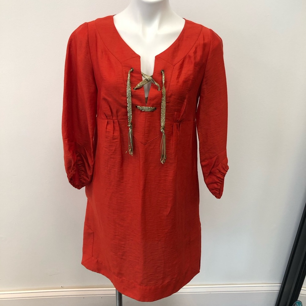 DVF Orange Tie Neck Dress